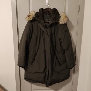 Sam Edelman faux fur trim down jacket/ parka dark green size 3XL